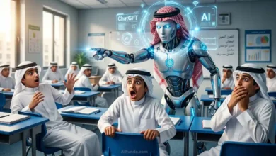 روبوت تعليمي ذكي يشرح الدروس للطلاب في فصل دراسي مستقبلي - آي فندو